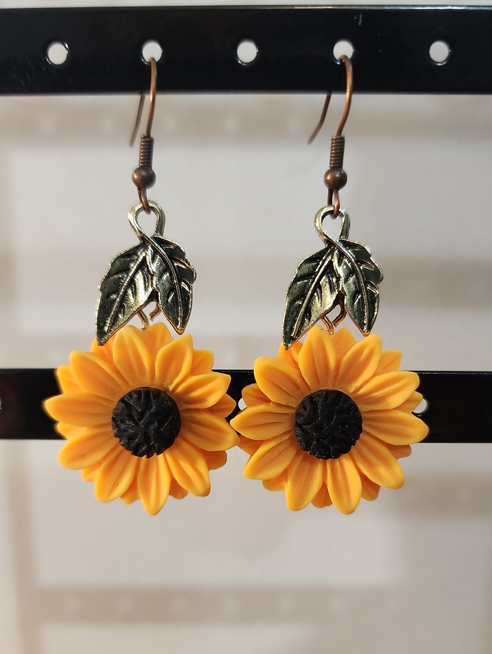1pair Sunflower Shaped Earrings, Vintage Alloy Plated Yellow Flower Jewelry Set